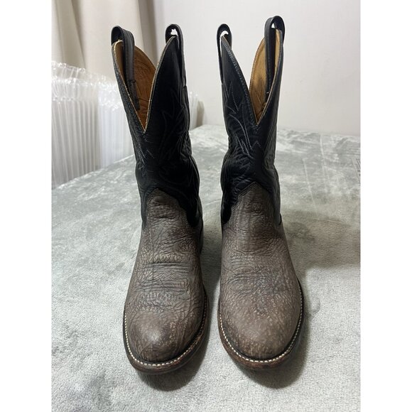 Vtg Alberta Boot Company Gray Black Leather Cowboy Boots 8.5 EE Mens Western - Picture 2 of 16